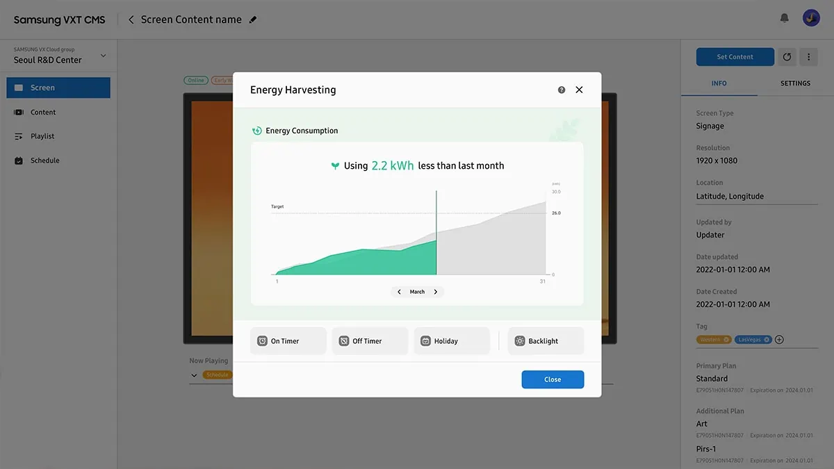 samsung vxt energy usage statistics