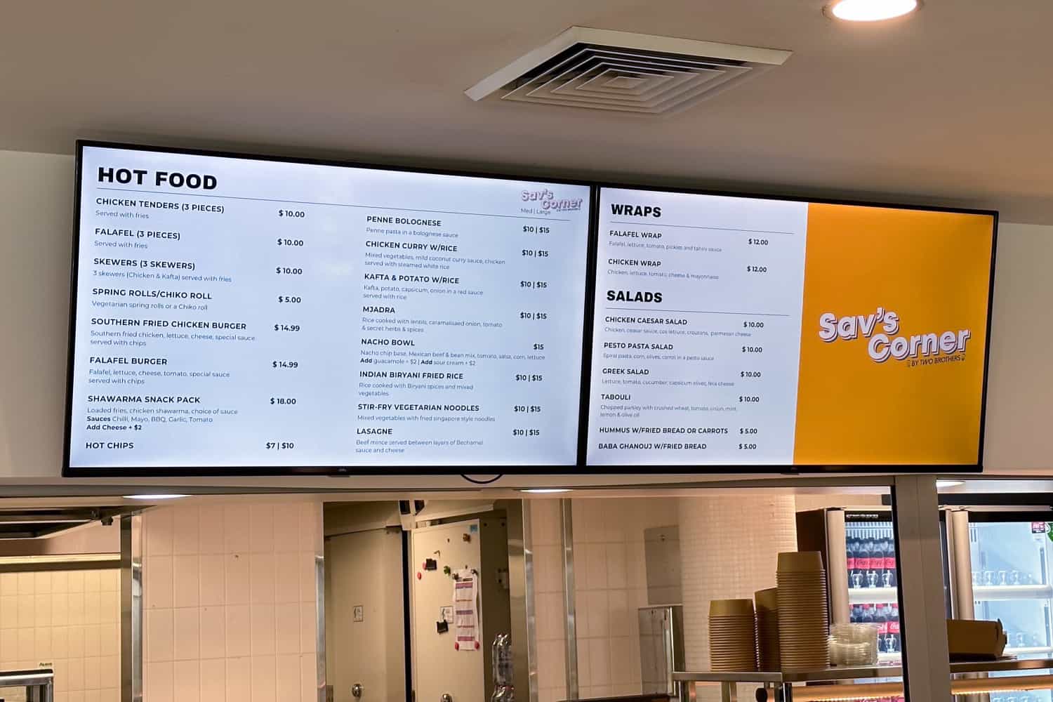 savs corner ryde tafe digital menu board